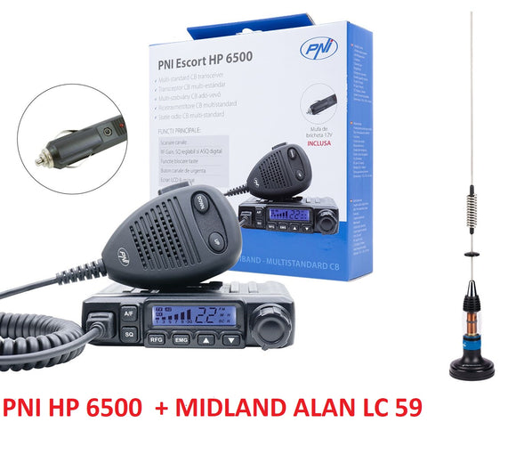 PNI Escort HP 6500 CB Radio multistandard AM FM 12V + MIDLAND ALAN LC 59 Mag Mount