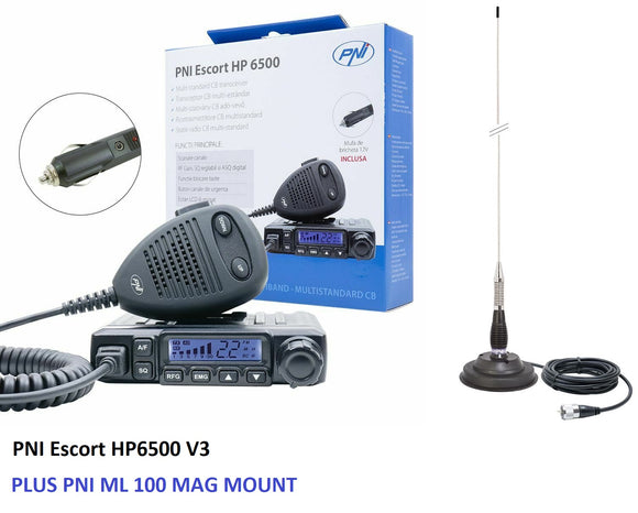 CB PNI Escort HP 6500 multi standard AM FM 12V CB Radio + PNI ML 100 Mag Mount