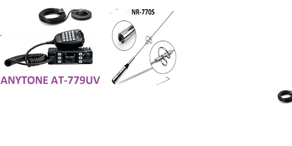 ANYTONE AT-779UV VHF UHF 2M 70CM DUAL BAND MOBILE TRANSCEIVER + PC CABLE + AERIAL + MAG