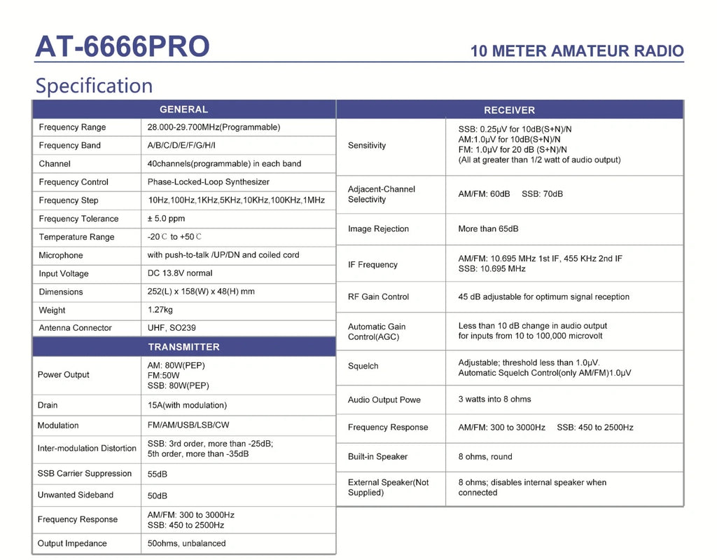 Anytone AT-6666 PRO High Power 10 11 METER Ham CB Radio EXPORT MODE