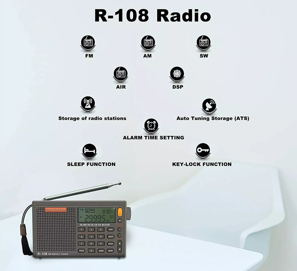 RADIWOW R-108 Portable FM SW Full Band Digital Radio with Ham Radio NO BOX