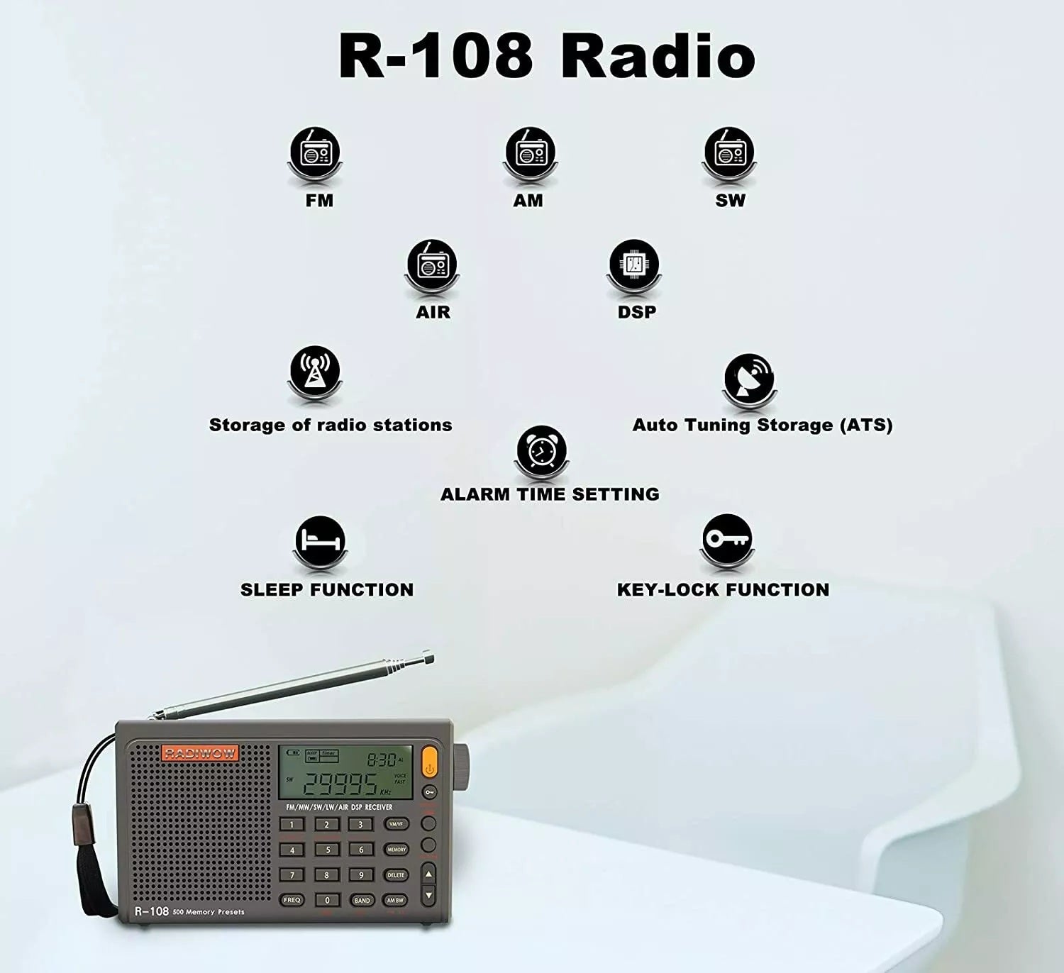 RADIWOW R-108 Portable FM SW Full Band Digital Radio with Ham Radio NO BOX