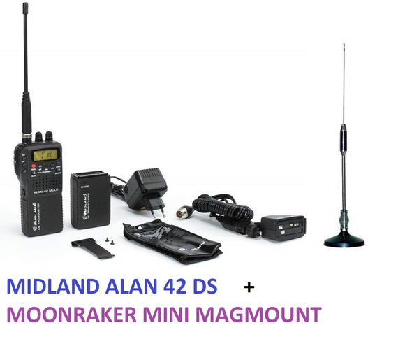 Midland Alan 42 DS AM FM Multi Band 42DS Handheld CB + Moonraker Mini Magmount.