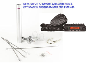 CRT Space U UHF Radio 446 PMR PRE PROGRAMMED + JETFON A 400 UHF BASE AERIAL ANTENNA