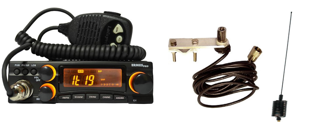 Lafayette ERMES PRO Multistandard AM FM CB Radio + Mirror Mount + Mini Stinger MULTI COLOURS