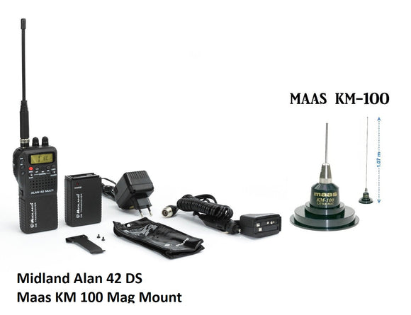 Midland Alan 42 DS AM FM Multi Band Mobile Handheld CB + Maas KM 100 Mag Mount