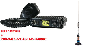 President BILL CB Radio AM FM Multi Norms UK EU 4X4 + MIDLAND LC 59 Mag Mount