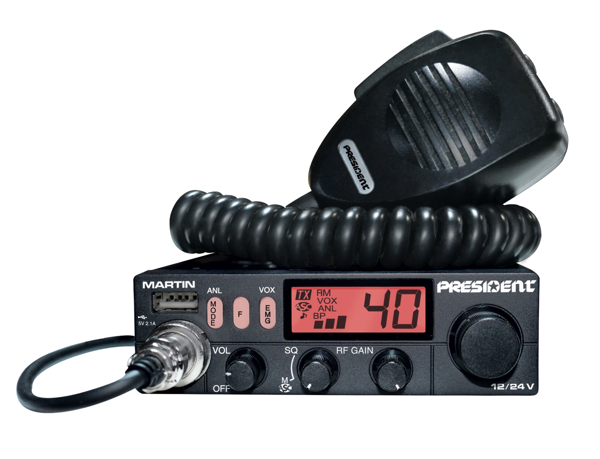 President Martin ASC 12/24v AM/FM Mobile CB radio Multi
