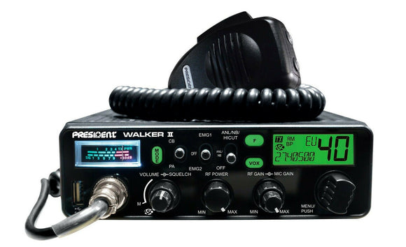 President Walker II ASC AM/FM Multi 7 Colour DIsplay CB Radio USB Charger